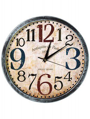 Story@Home 12-inch Vintage Collection Round Shape Plastic Wall Clock (30 cm x 30 cm x 1.5 cm Beige and Turquoise)