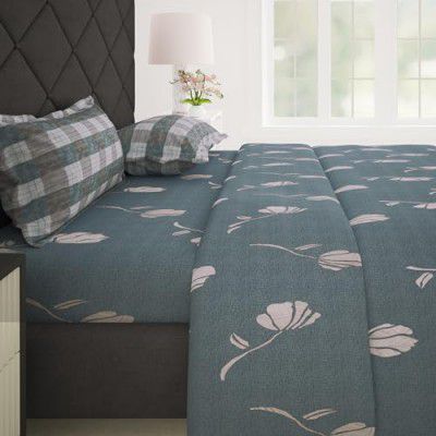 Story@Home 186 TC 100% Cotton Double Bedsheet with 2 Pillow Covers (88 inch X 100 inch, Grey)