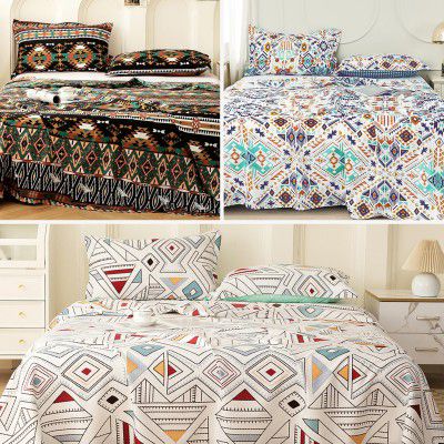 Story@Home 240 TC Bedsheet for Double Bed Queen Size (Multi Color, Aztec/Bohemian)