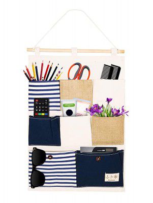 Story@Home 8 Pockets Wall Hanging Storage Organizer Pouch Multifunction Closet Hanging Storage Bag - White and Blue