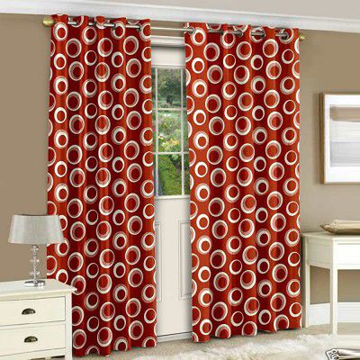 Story@Home Abstract 2 Piece Ployester Long Ring Top Eyelet Door Curtains 7 feet for Living Room and Bed Room - Brown