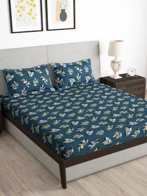 Story@home Arena Grey & Yellow Floral Printed 180 TC Queen Bedsheet & 2 Pillow Covers