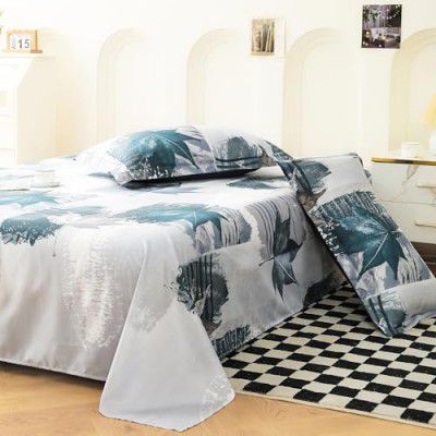 Story@Home bedsheet for Double Bed Queen Size 240TC Satin Finish, Microfiber Double Bed bedsheet, 225X250cm with 2 Pillow Covers, White & Grey, Floral