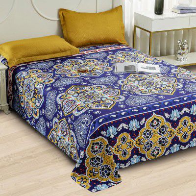 Story@Home bedsheet for Double Bed Queen Size 240TC Satin Finish, Microfiber Double Bed bedsheet, 225X250cm with 2 Pillow Covers, Purple & Yellow, Motif | Perfect for Festive Gifting