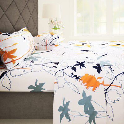 Story@Home Bedsheet for King Size Bed | 186 TC | White | Floral | 1 Piece Cotton bedsheet for King Size Bed with 2 Pillow Covers 