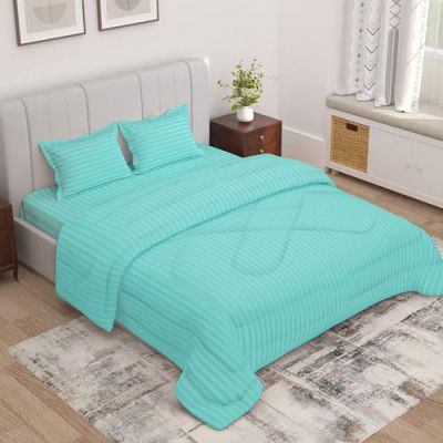 Story@Home Bedsheet Set with Comforter and Pillow 2 Cover Combo | Blanket -180GSM & Bedsheet -300TC | Cyan Blue