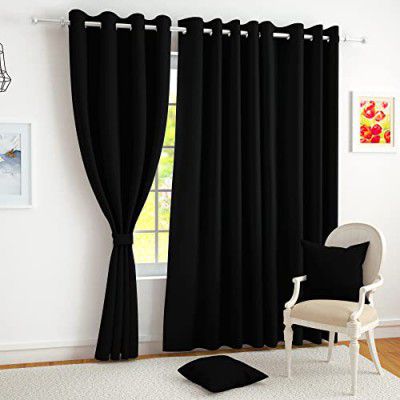 Story@Home Blackout Curtains 5 feet Long Set of 2 Room Darkening Window Curtain Plain, Black, 100% Opacity