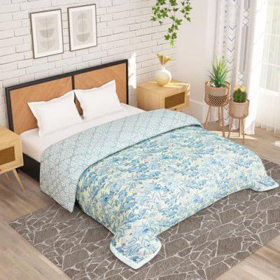 Story@Home Blanket Double Bed/Comforter/Duvet, 1 Fusion Reversible Double Comforter |180 GSM|Cream & Blue Floral|220 cm X 250 cm