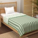 Story@Home Cotton Floral and Stripes Pattern Reversible Single Blanket/Duvet/Comforter/AC Dohar (56 x 86 Inches, Green and White)...