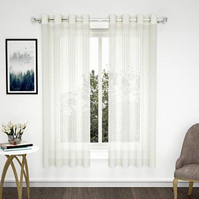 Story@Home Crystal Sheer Window Curtains 5 feet long set of 2 Linen Look Semi Transparent Voile Grommet, White, Zig Zag,118 cm X 152 cm, Pack of 2