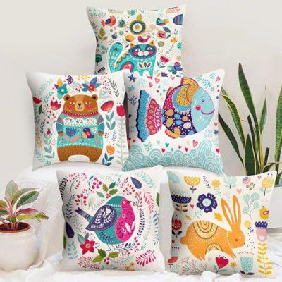 Story@Home Cushion Cover Boho Set of 5 Cartoon Digital Printed Decorative Pillow Cushion Covers - (16 Inch X 16 Inch)