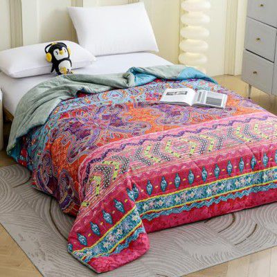 Story@Home Double Bed Reversible Comforter | Motif Pattern | 240 GSM Microfiber Comforter | 225 x 235 cm, Purple & Orange | Comforters Double Bed Quilt Blanket - AC Comforter for All Seasons