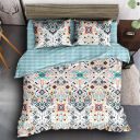 Story@Home Double Bedsheet Aztec/Bohemian Pattern 240 TC with Set of 2 Pillow Cover Glaze Cotton - 225CM X 250CM- White & Blue...