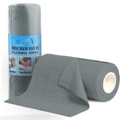 Story@Home Microfiber Cleaning Cloth Roll 25 x 25CM | 360 GSM (Grey 1 Roll, 20 Pack)