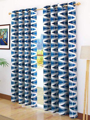 Story@Home Modern Polyester Abstract Pattern Eyelet 2 Piece Printed Ringtop Door Curtain Set for Drawing Room, Bedroom and Hall - 7 Ft, Blue