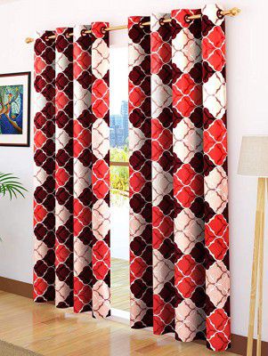 Story@Home Modern Polyester Abstract Pattern Eyelet 2 Piece Printed Ringtop Door Curtain Set for Drawing Room, Bedroom and Hall - 7 Ft, Brown & Red