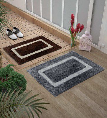 Story@Home Multicolor Geometric Cotton Blend 24x16 Inches Bath Mats (Set of 2)