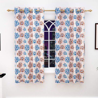 Story@Home Nature Collection Printed 2 PCs Polyetser Eyelet Ringtop Printed Window Curtains, Blue & Brown - 5 feet