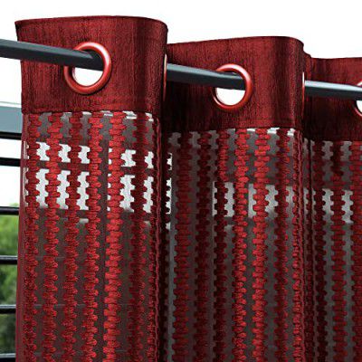 Story@Home Sheer Long Door Curtains Linen Look Semi Transparent Voile Grommet Elegance Curtains for Living Dining Room, Bedroom Drapes (9 Feet, Set of 4 Panels, Red)
