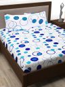 Story@home White & Blue Geometric 186 TC Cotton 1 Queen Bedsheet with 2 Pillow Covers...
