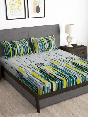 Story@homeArena White & Grey Printed 180 TC Queen Bedsheet & 2 Pillow Covers