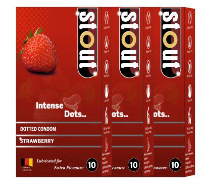 Stout Extra Dotted Strawberry Flavoured Condoms for Men|Extra Lubricated, Intense Dot for Extra Pleasure|- 10 Count |Pack of 3