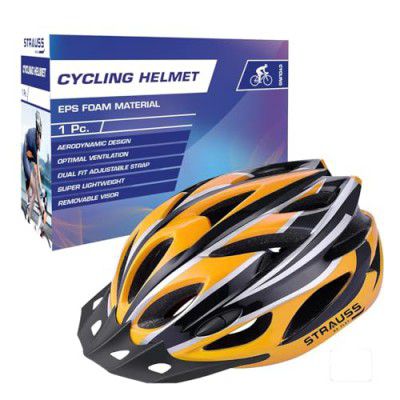 Strauss Adjustable Cycling & Skating Helmet with Detachable Visor | Light Weight with Superior Ventilation (Black/Yellow)
