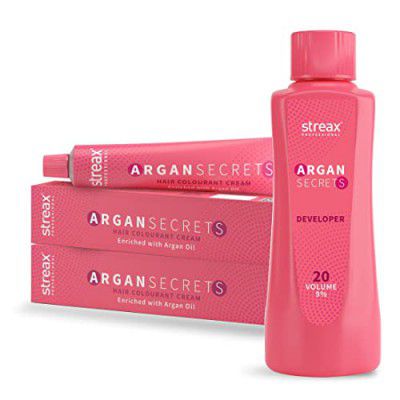 Streax Argan Hair Colourant No 1 +Developer 20 V,250ml (3 Items in the set) - White