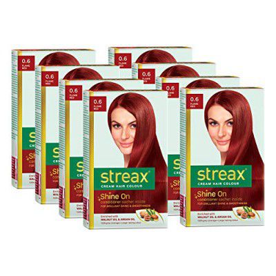 Streax Cream Hair Color for Unisex, 60ml - 0.6 Flame Red (Pack of 8)