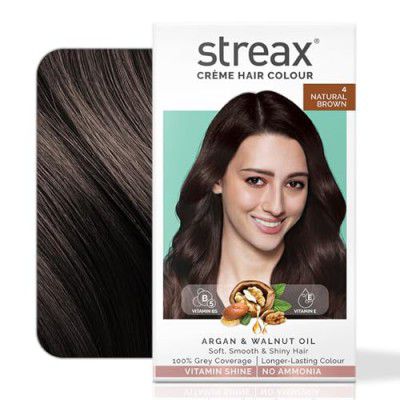 Streax Crème Permanent Hair Colour - 4 Natural Brown Hair Color- 120 ml
