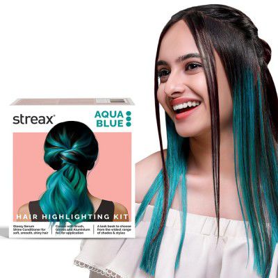 Streax Hair Colour Highlight Kit | Blue Hair Colour, Aqua Blue - Pack of 1 