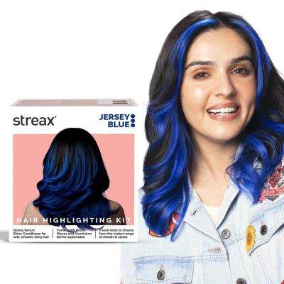 Streax Hair Colour Highlight Kit | Blue Jersey Blue - Pack of 1