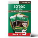 Streax Insta Shampoo Hair Colour, Dark Brown- Pack of 5 | 100% grey coverage in 5 minutes...