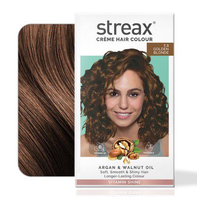 Streax Permanent Hair Colour for Women, Blonde hair Colour, 7.3 Golden Blonde, 120 ml