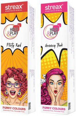 Streax Professional Hold and Play Funky Colours, Hair Color -100g | Groovry Pink Hold and Play Funky Colours, Hair Color - 100g | Flirty Red