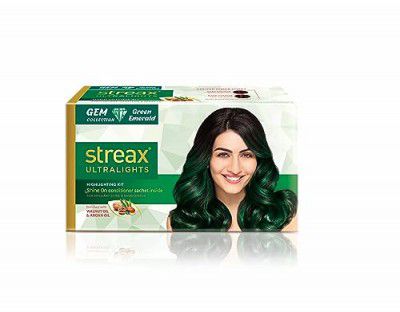 Streax Ultralights Hair Colour Highlight Kit Green Hair Colour,Gem Collection - Green Emerald 