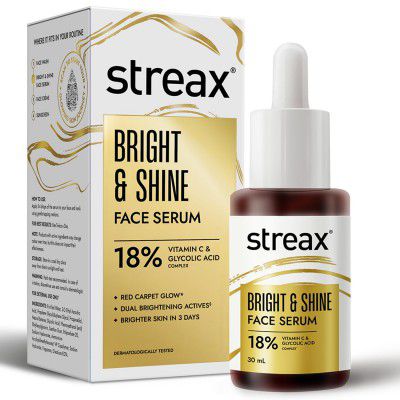 Streax Vitamin C Face Serum, 30 ml | 18% Vitamin C | Dark Spots Reduction | Brighter Skin in 3 Days