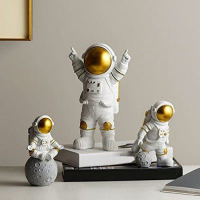 Street27® Resin Astronaut Spaceman Statue Ornament Home Office Desktop Figurine Decors Set of 3 - Golden