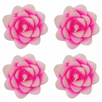 Streetup India Floating Lotus Decorative Design Wax Candle/Smokeless Candle for Home/Spa/Diwali/Chhath Festivals 4 Pcs (Pink)