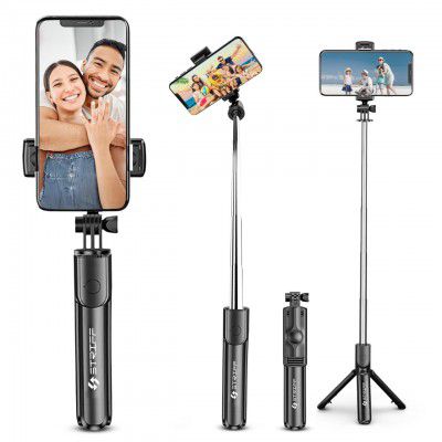 STRIFF AirSnap 3-in-1 Bluetooth Selfie Stick with Remote & Tripod Stand - Black