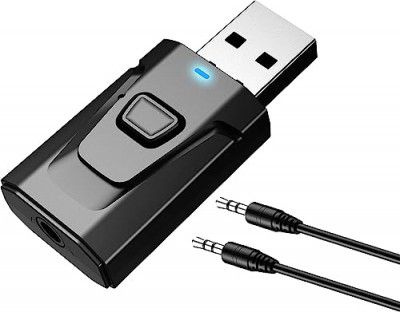 STRIFF Bluetooth Car Adapter, Mini Bluetooth 5.0 Transmitter Receiver Wireless 3.5mm Aux Jack Adapter Hands-Free Car Kit Built-in Mic (Black)