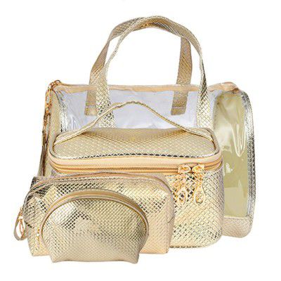 STRIPES® Travel Cosmetic Bag - 4 in 1-Set Makeup and Toiletries Bag for Travelers, Clear Vanity Pouch Organizer with Handle 