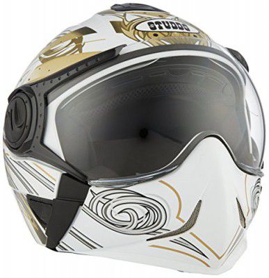 Studds DOWNTOWN D1 Flip Off Full Face Helmet (White and Golden, XL)