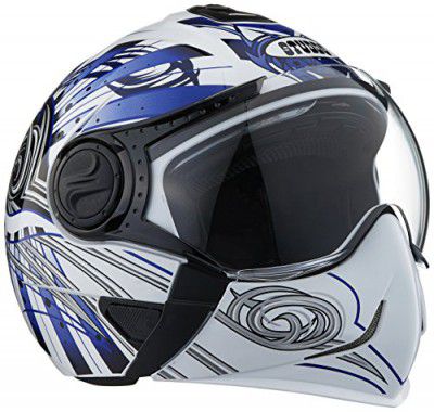Studds DOWNTOWN D1 Flip Off Full Face Helmet (White and Blue, XL)