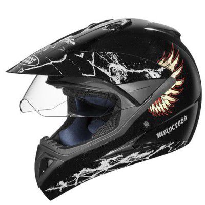 Studds Motocross D4 Off Road Full Face Helmet With Visor (Black and Golden, XL)