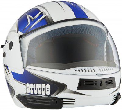 Studds Ninja D5 Full Face Helmet (White and Blue, M)
