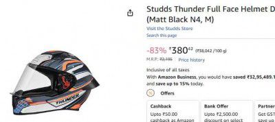 Studds Thunder Full Face Helmet D8 with Clear Visor (Matt Black N4, M)