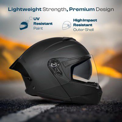 Studds Trooper ISI and DOT Certified Matt Finish Flip-up Full Face Helmet for Men and Women Matt Black L, Motorcycling