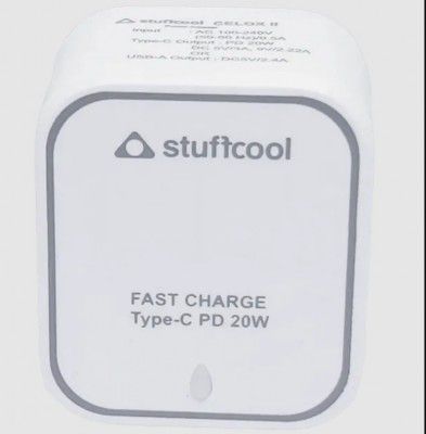stuffcool Celox2 20W Type A & Type C 2-Port Fast Wall Charger (Adapter Only, BIS Certified, White)