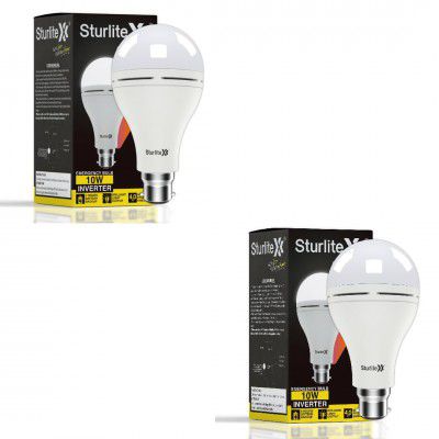 Sturlite Inverter 10W LED Emergency Bulb| Bright Rechargeable Bulb| 3Hrs Battery Backup| CRI Tech and B22 Base Energy Efficient Lighting (Pack of 2)